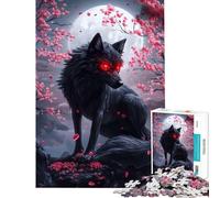Puzzle per ragazzi da 1000 pezzi con lupo nero dagli occhi rossi ideale per compleanni e Natale Giocattolo educativo antistress adatto a partire dai 14 anni (38x52cm)