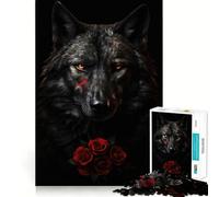 Puzzle per ragazzi da 1000 pezzi con lupo nero e rosa rosso scuro,incastro perfetto Gioco creativo,ideale per il tempo libero e come regalo di Natale 38x26cm