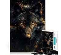 Puzzle per ragazzi da 1000 pezzi con lupo nero e sfondo oro,incastro perfetto Gioco creativo,ideale per il tempo libero e come regalo di Natale 50x75cm