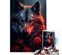 Puzzle per ragazzi da 1000 pezzi con lupo possente e rosa rossa ideale per compleanni e Natale per rafforzare i ricordi Giocattolo decorativo da parete adatto a persone dai 14 anni in su (50x75cm)