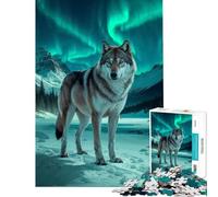 Puzzle per ragazzi da 1000 pezzi con lupo sotto l'aurora boreale gioco educativo stimolante ideale come regalo di Babbo Natale segreto divertente e spiritoso (dimensioni 38x26cm)