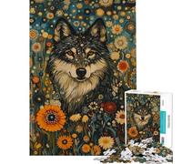Puzzle per ragazzi da 1000 pezzi con lupo tra i fiori gioco interattivo per ragazzi decorazione da parete difficile e stimolante (dimensioni 38x26cm)