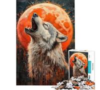 Puzzle per ragazzi da 1000 pezzi con lupo ululante e luna arancione puzzle per adulti gioco rilassante decorazione da parete sfida impegnativa da completare (dimensioni 50x75cm)