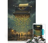 Puzzle per ragazzi da 1000 pezzi con macchina da scrivere vintage pioggia di carta e strada acciottolata Gioco rilassante stimola l'analisi e la logica migliora l'amore tra le coppie 38x26cm