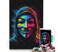Puzzle per ragazzi da 1000 pezzi con maschera anonima e grafica neon, gioco educativo, stimola la memoria, idea regalo 50x75cm