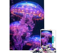 Puzzle per ragazzi da 1000 pezzi con meduse luminose nel profondo mare blu Gioco educativo stimolante per la mente Un'opera d'arte (dimensioni 38x52cm)