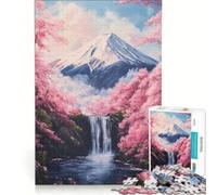 Puzzle per ragazzi da 1000 pezzi con montagna Fuji cascata e fiori di ciliegio giocattolo fai-da-te stimola la memoria con poster e foglio di curiosità abbinati 38x26cm