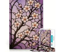 Puzzle per ragazzi da 1000 pezzi con motivo a vetrata e fiori di ciliegio,gioco a incastro preciso,gioco cognitivo,divertente e facile da usare,regalo di Natale (38x26cm)