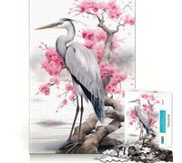 Puzzle per ragazzi da 1000 pezzi con motivo ciliegio in fiore e airone,gioco a incastro,gioco cognitivo,divertente e facile da usare,regalo di Natale (38x52cm)