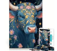 Puzzle per ragazzi da 1000 pezzi con mucca blu e disegno floreale,bordo preciso,gioco di concentrazione,regalo,gioco rilassante,scena natalizia 38x26cm