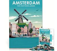 Puzzle per ragazzi da 1000 pezzi con mulino a vento di Amsterdam,ideale per viaggi,con incastri fluidi e divertenti,perfetto per stimolare la mente e rilassare la mente Regalo di Natale per il tempo