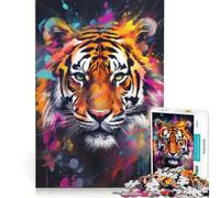 Puzzle per ragazzi da 1000 pezzi con murales di graffiti raffiguranti una tigre giochi rilassanti attività per famiglie con poster abbinato e foglio di curiosità 38x26cm
