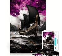 Puzzle per ragazzi da 1000 pezzi con nave vichinga nera in mare in tempesta,disegno dai bordi precisi,gioco divertente per la concentrazione,momento di relax,regalo di Natale rilassante 38x26cm