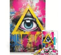 Puzzle per ragazzi da 1000 pezzi con occhio in un triangolo, arte graffiti, gioco rompicapo, divertente e spiritoso, compleanno e Natale 38x26cm