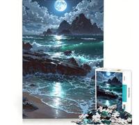 Puzzle per ragazzi da 1000 pezzi con onde dell'oceano al chiaro di luna che si infrangono sulla riva antistress di difficoltà elevata adatto come decorazione da scrivania 50x75cm