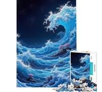 Puzzle per ragazzi da 1000 pezzi con onde oceaniche pixelate di notte Puzzle per adulti fai da te ideale per passare il tempo durante le vacanze o come regalo per tutta la famiglia (50x75cm)