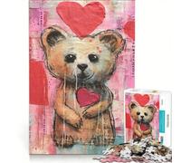 Puzzle per ragazzi da 1000 pezzi con orsetto bruno e cuori di San Valentino giochi rilassanti interazione genitore-figlio regalo di compleanno e unico 50x75cm