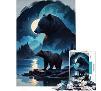 Puzzle per ragazzi da 1000 pezzi con orso al lago al chiaro di luna ideale per compleanni e Natale Giocattolo per rafforzare i ricordi decorazione da parete Adatto a persone dai 14 anni in su