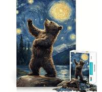 Puzzle per ragazzi da 1000 pezzi con orso che guarda le stelle,pezzi ben definiti,gioco intelligente,regalo,gioco per il tempo libero,scena natalizia (38x26cm)