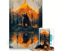 Puzzle per ragazzi da 1000 pezzi con orso in un paesaggio montano riflesso Pezzi ben definiti Gioco intelligente,regalo,gioco per il tempo libero,scena natalizia artistica (38x26cm)