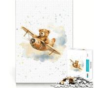Puzzle per ragazzi da 1000 pezzi con orso su un aereo,pezzi ben definiti,gioco intelligente,regalo,gioco per il tempo libero,scena natalizia (38x26cm)