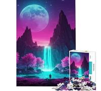 Puzzle per ragazzi da 1000 pezzi con paesaggio a cascata al neon e alberi rosa Sfida educativa per migliorare la memoria Gioco divertente per ragazzi dai 14 anni in su 50x75cm