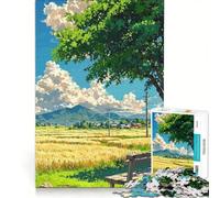 Puzzle per ragazzi da 1000 pezzi con paesaggio anime, campo e panchina, gioco impossibile, regalo di compleanno, con poster e foglio di curiosità abbinati 50x75cm