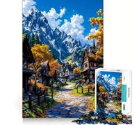 Puzzle per ragazzi da 1000 pezzi con paesaggio autunnale di villaggio e montagna,incastri lisci,divertente,gioco stimolante per la mente,rilassante,regalo di compleanno (38x52cm)