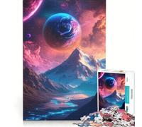 Puzzle per ragazzi da 1000 pezzi con paesaggio colorato di un pianeta alieno, gioco pratico per il divertimento in famiglia, ideale come regalo per tutta la famiglia 38x26cm
