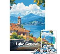 Puzzle per ragazzi da 1000 pezzi con paesaggio del Lago di Ginevra gioco interattivo regalo di compleanno o per tutta la famiglia (dimensioni 38x26cm)
