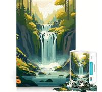 Puzzle per ragazzi da 1000 pezzi con paesaggio di foresta lussureggiante,cascata e fiume,ritagli precisi,decorazione creativa e divertente,gioco di pace,pezzo d'arte natalizio (38x52cm)