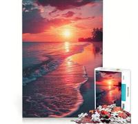 Puzzle per ragazzi da 1000 pezzi con paesaggio di tramonto sulla spiaggia, giochi rilassanti, attività per famiglie, con poster abbinato e foglio di curiosità 38x26cm