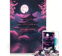 Puzzle per ragazzi da 1000 pezzi con paesaggio giapponese e luna, antistress, per divertimento in famiglia, compleanno e Natale 38x52cm