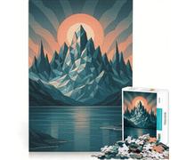 Puzzle per ragazzi da 1000 pezzi con paesaggio montano geometrico e lago, giocattolo educativo, per divertimento in famiglia, compleanno e Natale 50x75cm