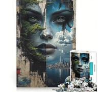 Puzzle per ragazzi da 1000 pezzi con paesaggio naturale e urbano collage di volti antistress di difficoltà elevata adatto per la decorazione della scrivania 50x75cm