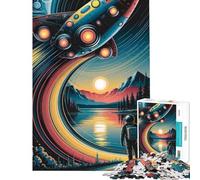 Puzzle per ragazzi da 1000 pezzi con paesaggio retrò a tema razzo e astronauta Un gioco pratico divertente e umoristico ideale come regalo antistress (dimensioni 50x75cm)