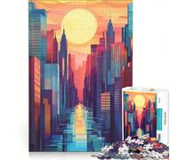 Puzzle per ragazzi da 1000 pezzi con paesaggio urbano al tramonto, antistress, di difficoltà elevata, ideale come decorazione da scrivania 50x75cm