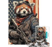 Puzzle per ragazzi da 1000 pezzi con panda rosso patriottico e soldato puzzle per adulti giochi rilassanti modelli da assemblare regali di Natale e compleanno (dimensioni 50x75cm)