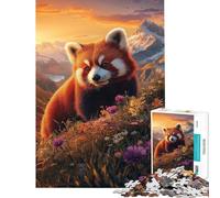 Puzzle per ragazzi da 1000 pezzi con panda rosso tra i fiori di montagna Puzzle stimolante e impegnativo da completare ideale come regalo di compleanno o di Natale 38x26cm