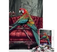 Puzzle per ragazzi da 1000 pezzi con pappagallo divano rosso vintage gioco educativo per passare il tempo in casa giocattolo educativo con poster abbinato e foglio di curiosità (50x75cm)