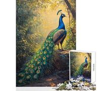 Puzzle per ragazzi da 1000 pezzi con pavone nella foresta antistress decorazione da parete regalo di compleanno o originale (dimensioni 38x52cm)
