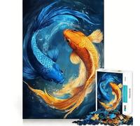 Puzzle per ragazzi da 1000 pezzi con pesci koi blu e oro,disegno dai bordi precisi,gioco divertente per la concentrazione,momento di relax,regalo di Natale rilassante 38x52cm
