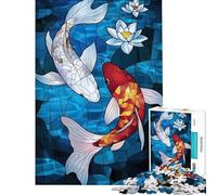 Puzzle per ragazzi da 1000 pezzi con pesci koi e vetrata artistica sfida educativa difficile rompicapo per ragazzi dai 14 anni in su 38x52cm