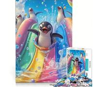 Puzzle per ragazzi da 1000 pezzi con pinguini sugli scivoli d'acqua giochi educativi decorazione murale con poster abbinato e foglio di curiosità 38x52cm