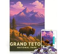 Puzzle per ragazzi da 1000 pezzi con poster del Parco Nazionale di Grand Teton, gioco fai-da-te, stimola la memoria, con poster abbinato e foglio di curiosità 50x75cm