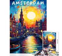 Puzzle per ragazzi da 1000 pezzi con poster di viaggio di Amsterdam gioco impossibile ideale per le vacanze in città per passare il tempo un giocattolo educativo difficile e stimolante (75x50cm)