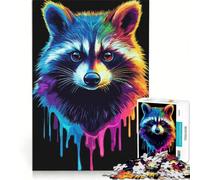 Puzzle per ragazzi da 1000 pezzi con procione in stile pop art arcobaleno antistress sfida impegnativa per rafforzare l'amore tra le coppie 38x26cm