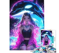 Puzzle per ragazzi da 1000 pezzi con ragazza al neon e balena sfida da completare regalo di compleanno gioco educativo per ragazzi dai 14 anni in su (38x52cm)