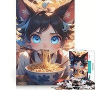 Puzzle per ragazzi da 1000 pezzi con ragazza anime che mangia ramen, gioco rilassante, di analisi e logica, per migliorare l'amore tra le coppie 50x75cm