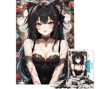 Puzzle per ragazzi da 1000 pezzi con ragazza anime con orecchie da gatto Puzzle per adulti gioco per famiglie gara di velocità manuale regalo di Natale e compleanno (dimensioni 50x75cm)